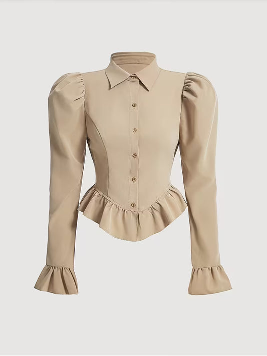 Old Money Blouse met Ruches en Pofmouwen