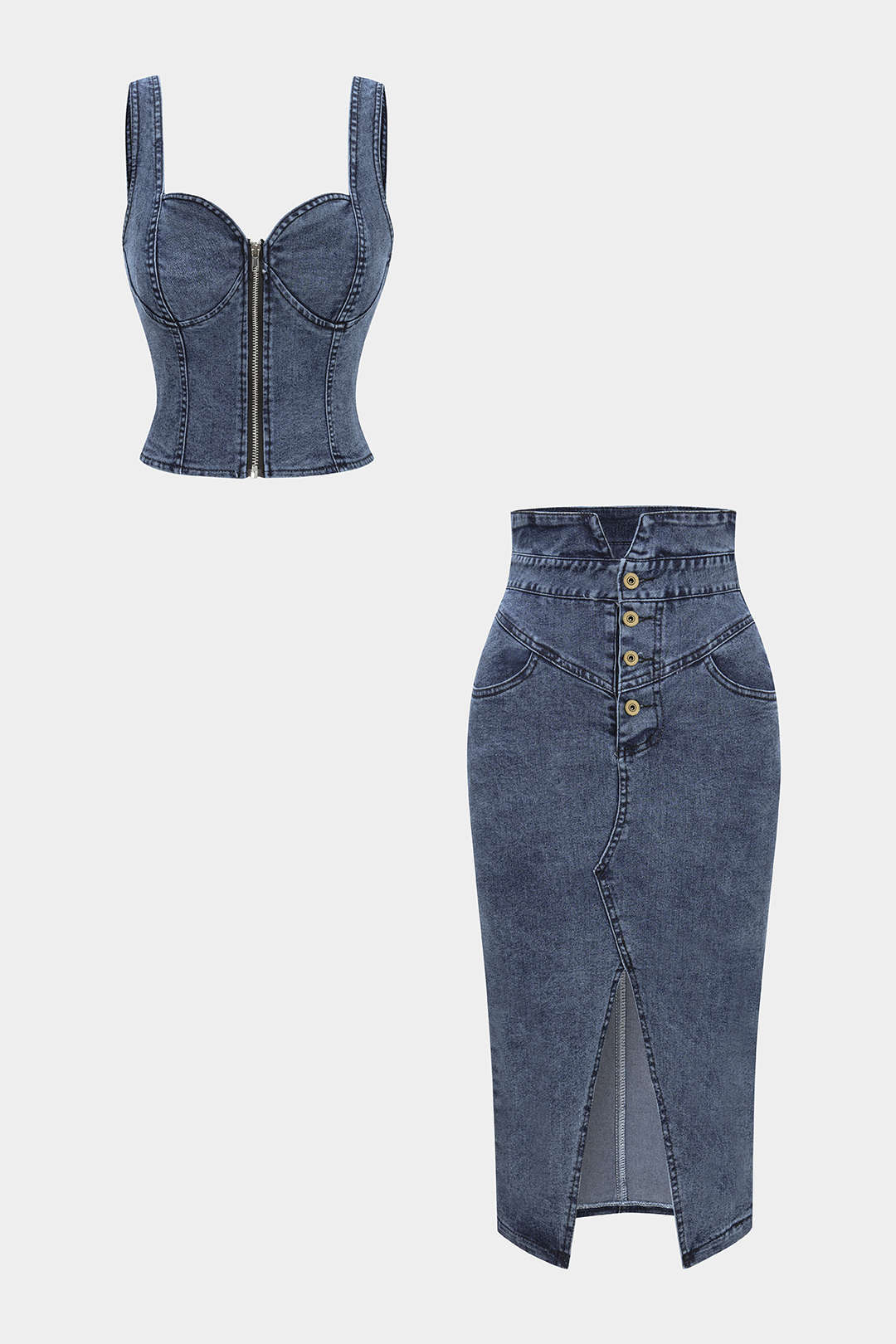 Denim set met top en rok
