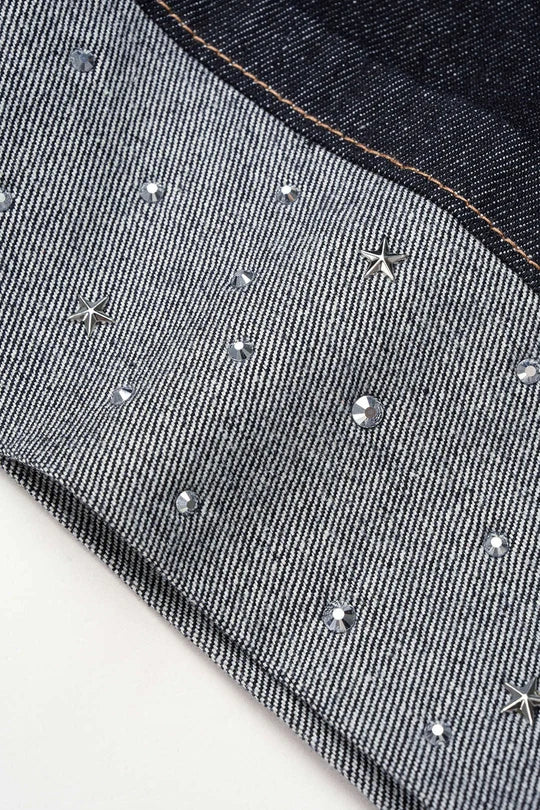 Denim Belted Rhinestone Wide Leg Jeans