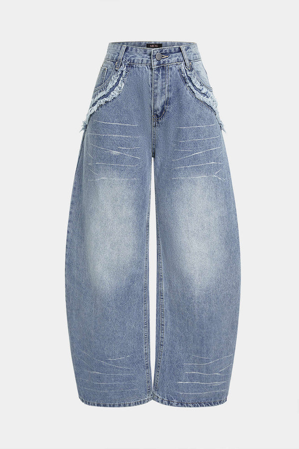 Jeans met rafelrand, zakken en wijde pijpen
