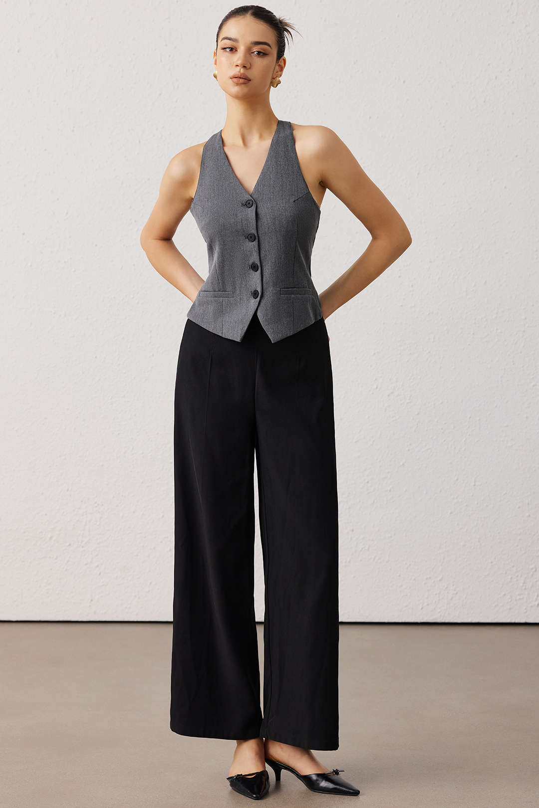 Patchwork gilet met kant, halternek en V-hals
