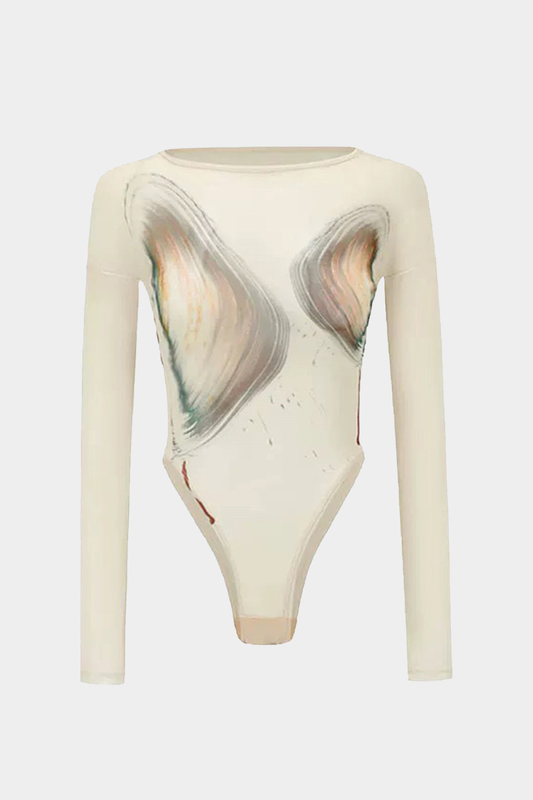 Mesh abstracte print body met lange mouwen