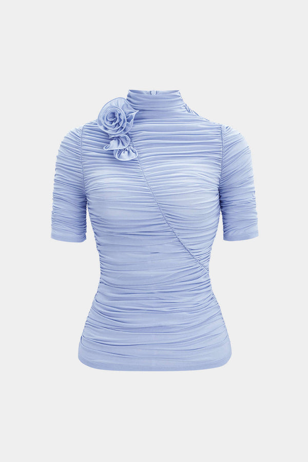 T-shirt met opstaande kraag, ruches en rits