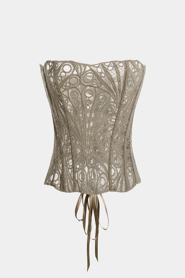 Mesh strapless top met kant