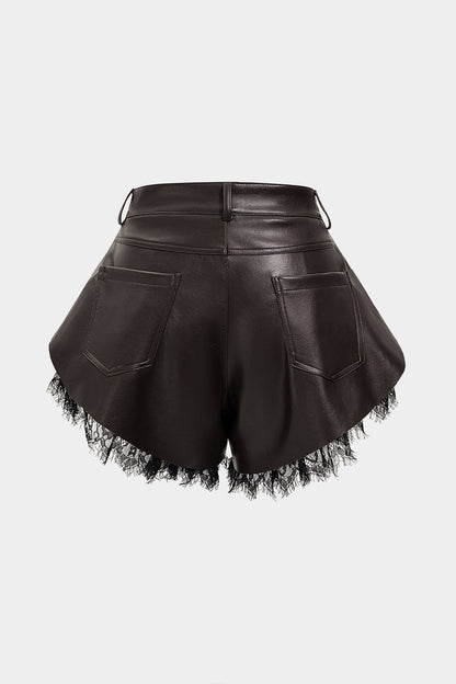 Leren Short met Wijde Pijpen en Kant