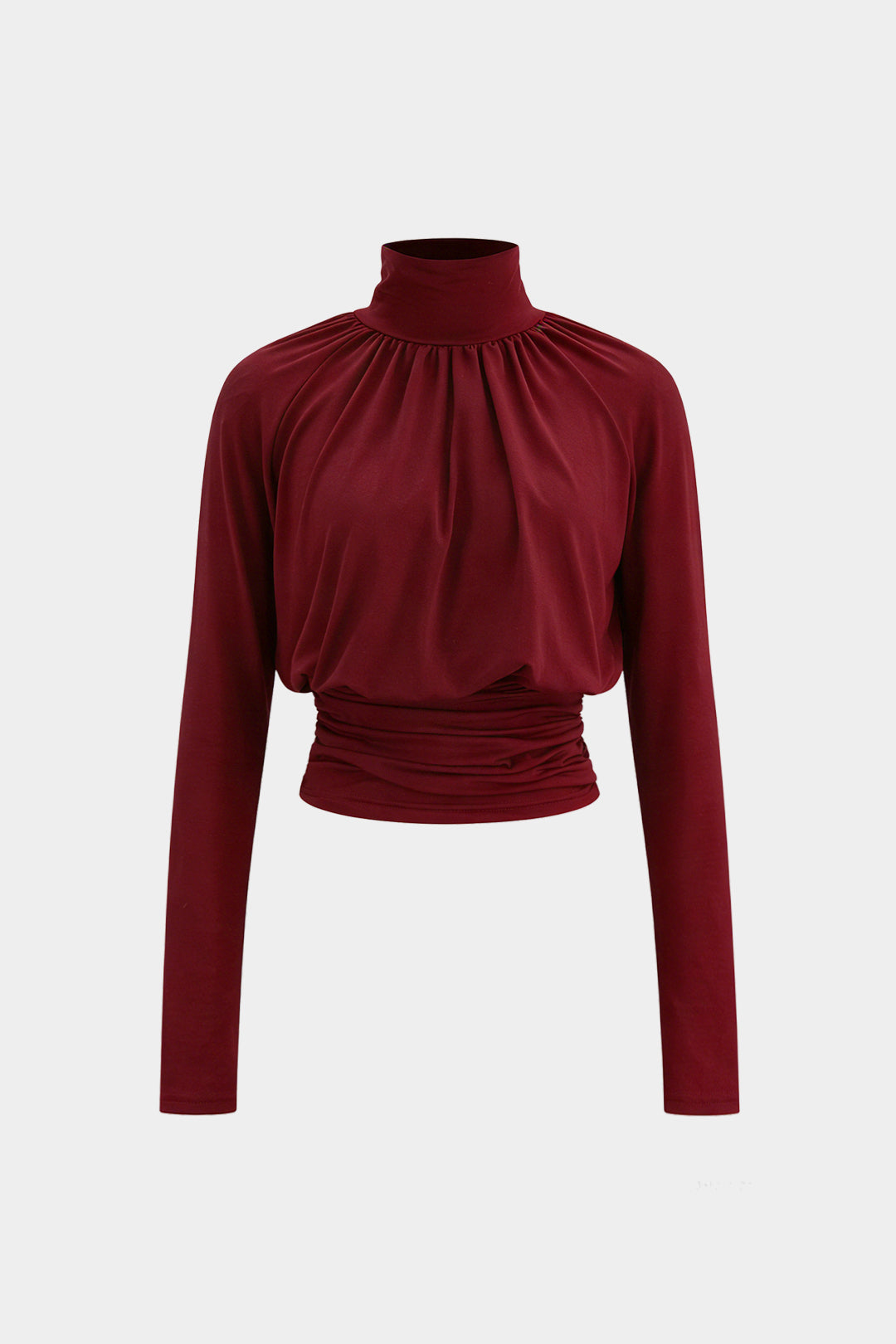 Leren-look T-shirt met kraag en lange mouwen