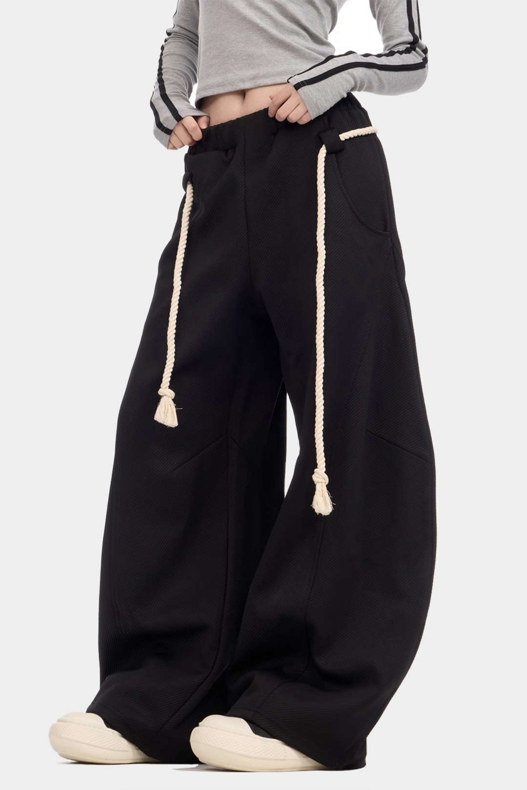 Pantalon met trekkoord en wijde pijpen