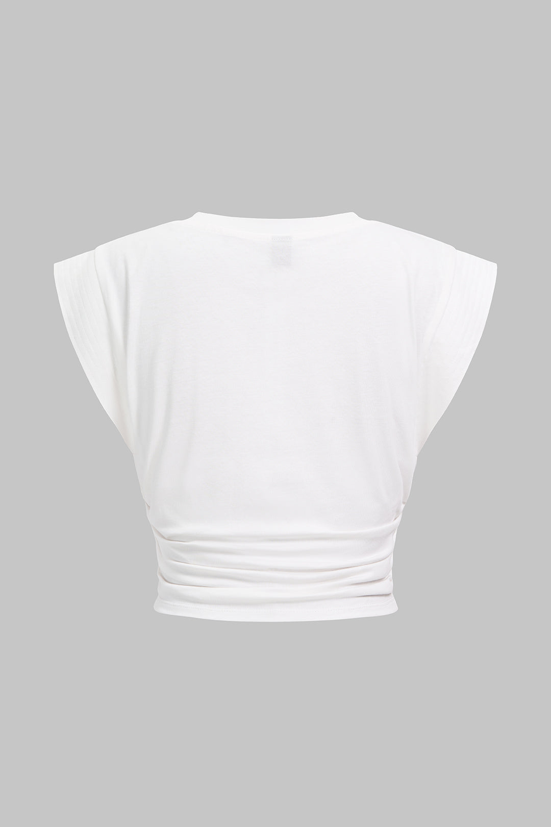 Metallic T-shirt met V-hals, ruches en korte mouwen