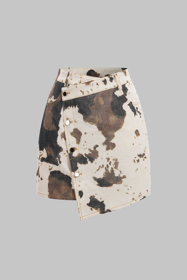 Denim asymmetrische rok met knoopjes en hoge taille