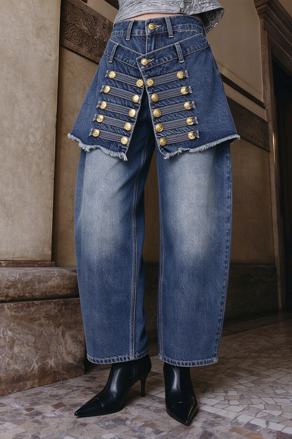 Uma - Jeans met knoopjes en wijde pijpen