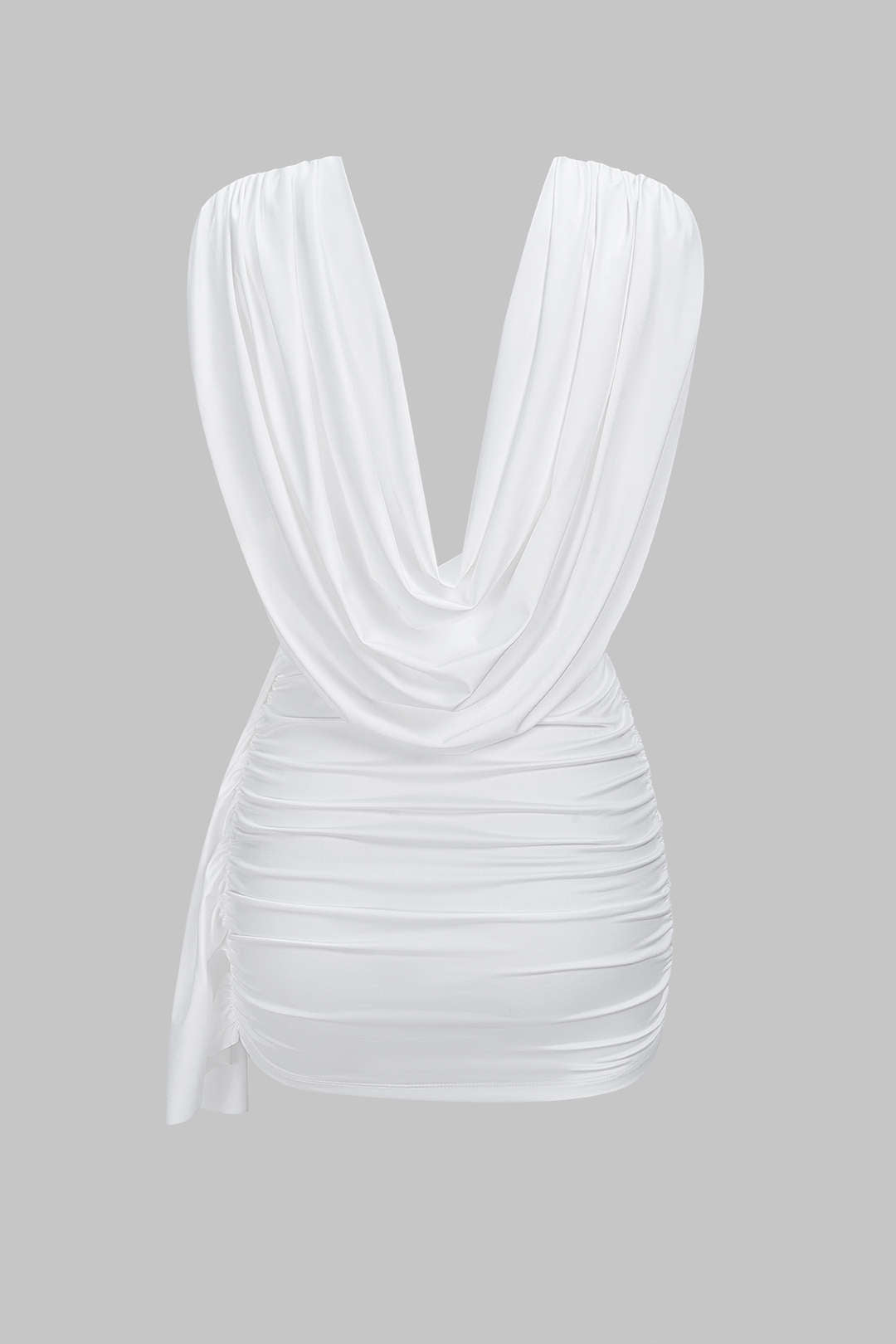 Asymmetrische mouwloze minijurk met ruches en drapering