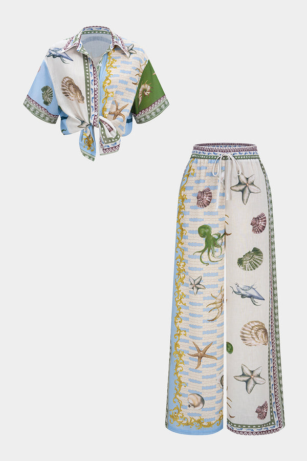 Satijnen set met blouse en broek