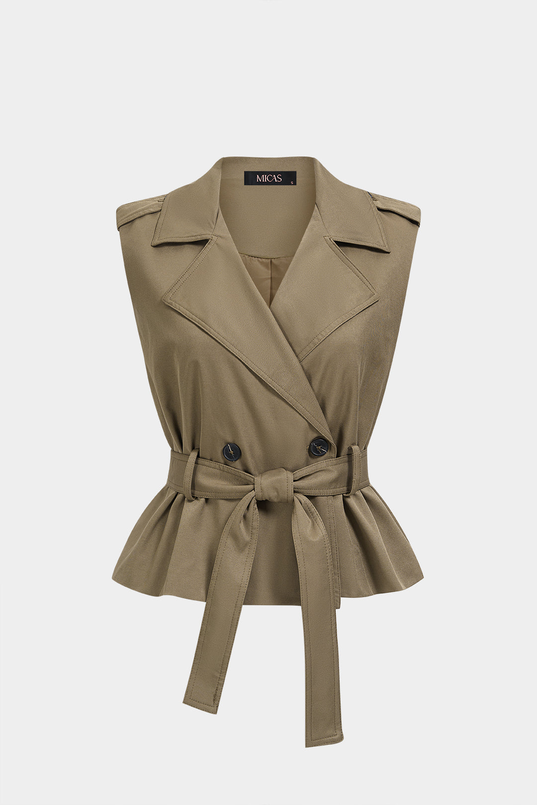 Gilet met reverskraag, knoopjes en riem