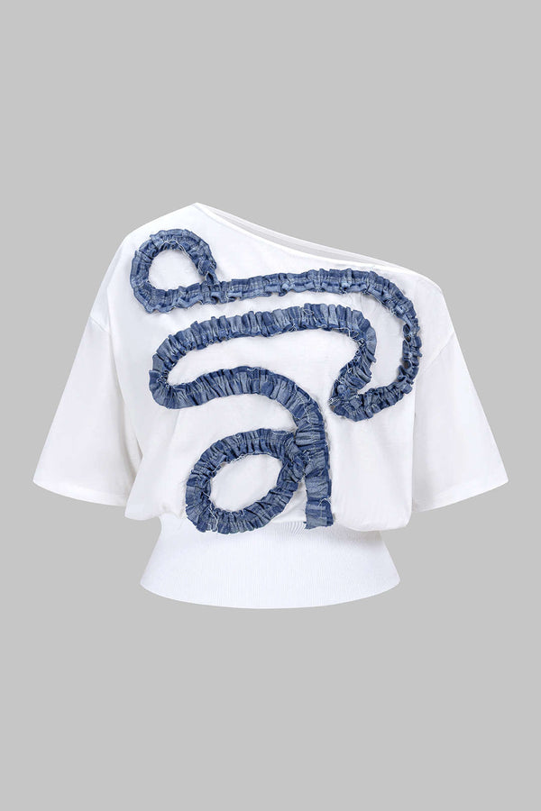 Asymmetrisch patchwork T-shirt met korte mouwen