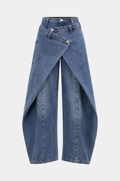 Denim Asymmetric Button Jeans