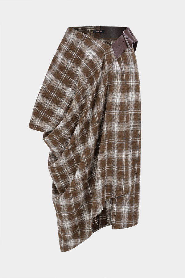 Geruite patchwork rok met riem