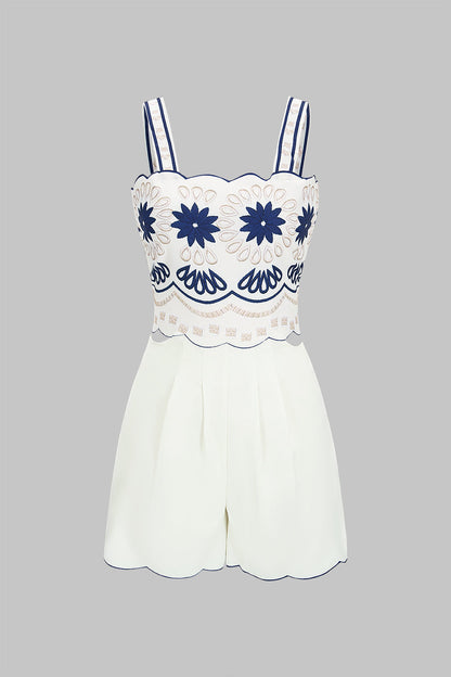 Floral Print Cut Out Sleeveless Romper