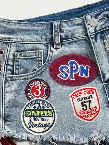 Y2K Denim Embroidery Craft Short