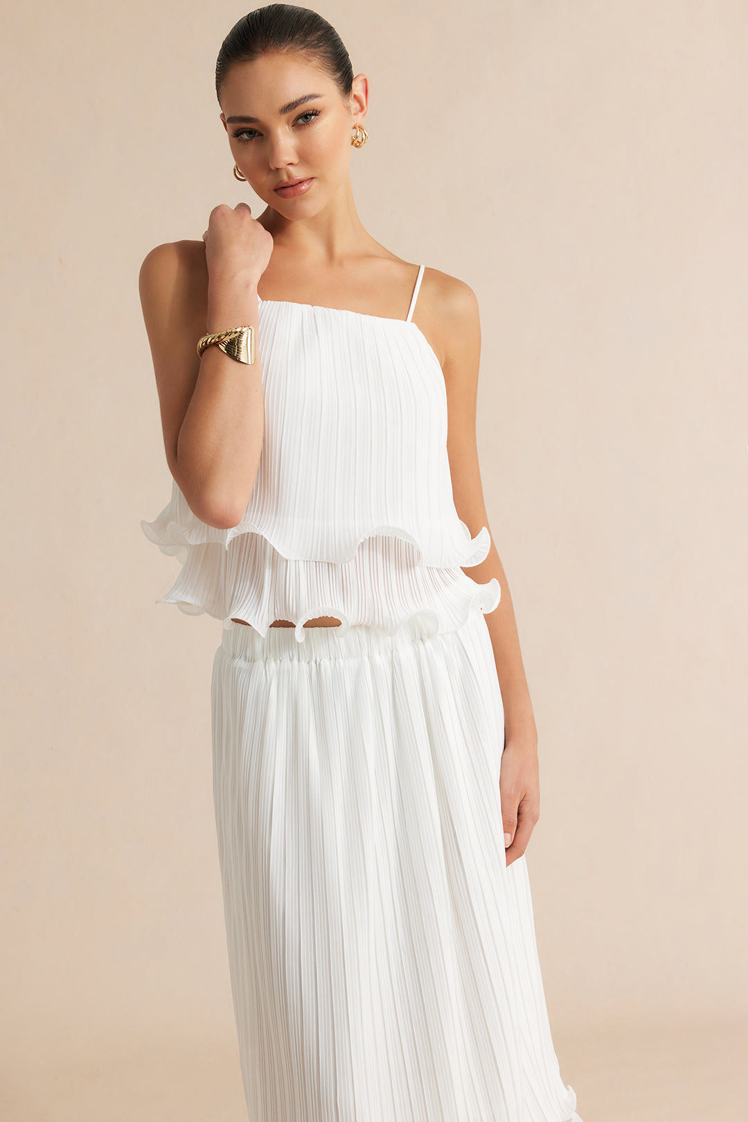 Gestructureerde set met top en rok