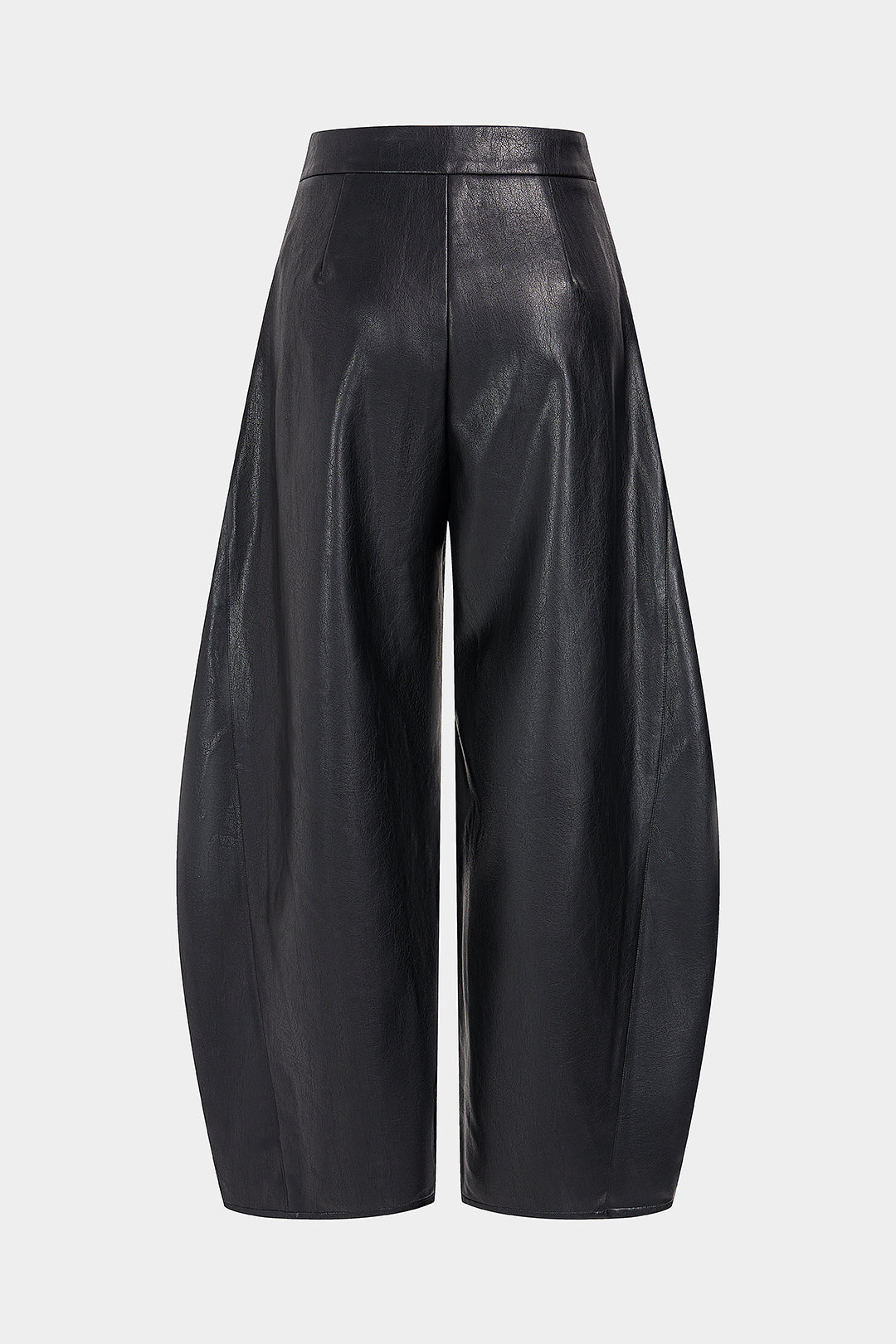 Leren-look metallic broek met rits en wijde pijpen