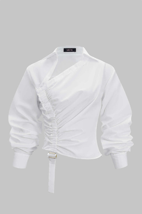 Roos - Blouse met ruches, trekkoord en lange mouwen