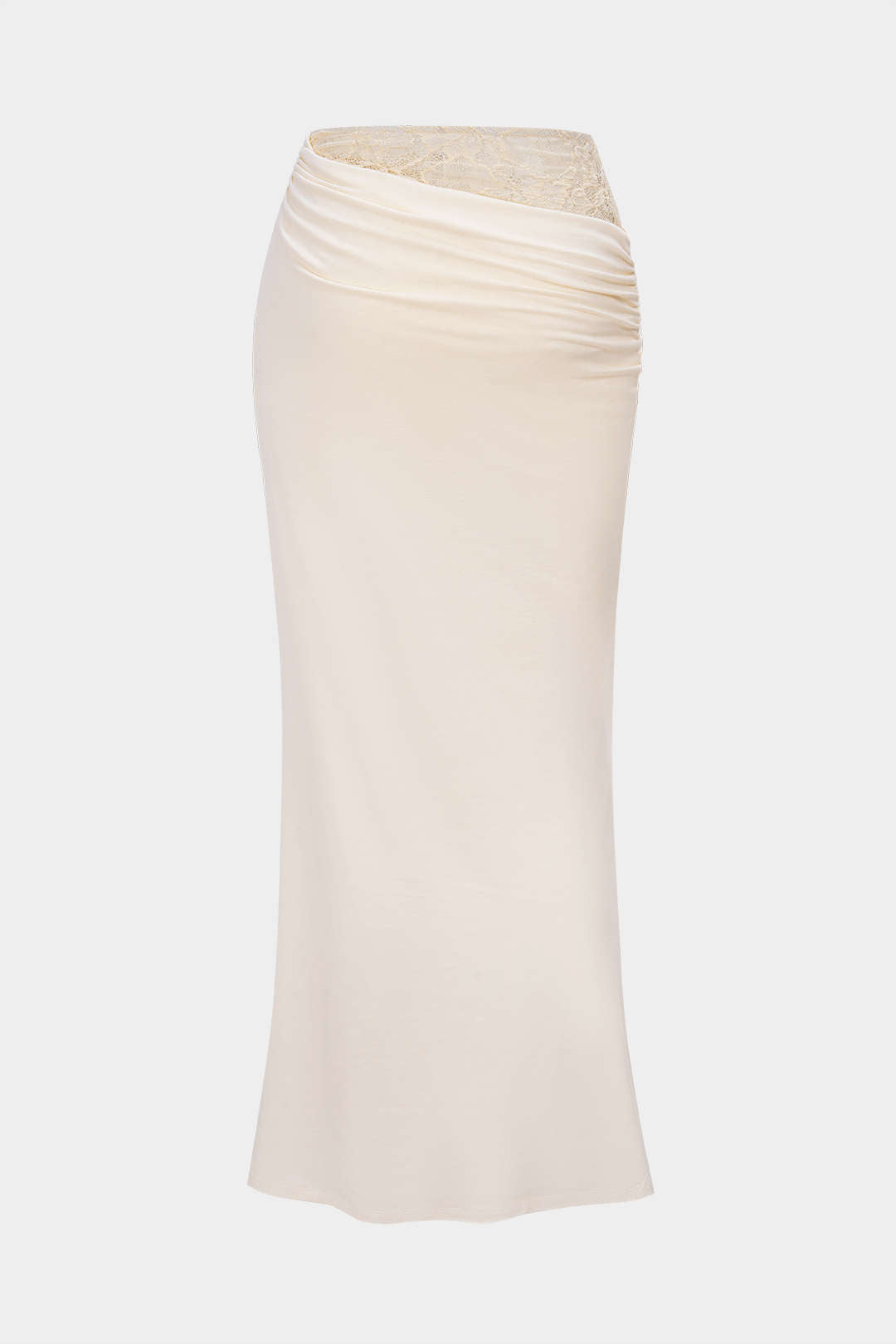Patchwork asymmetrische rok met kant, ruches en hoge taille