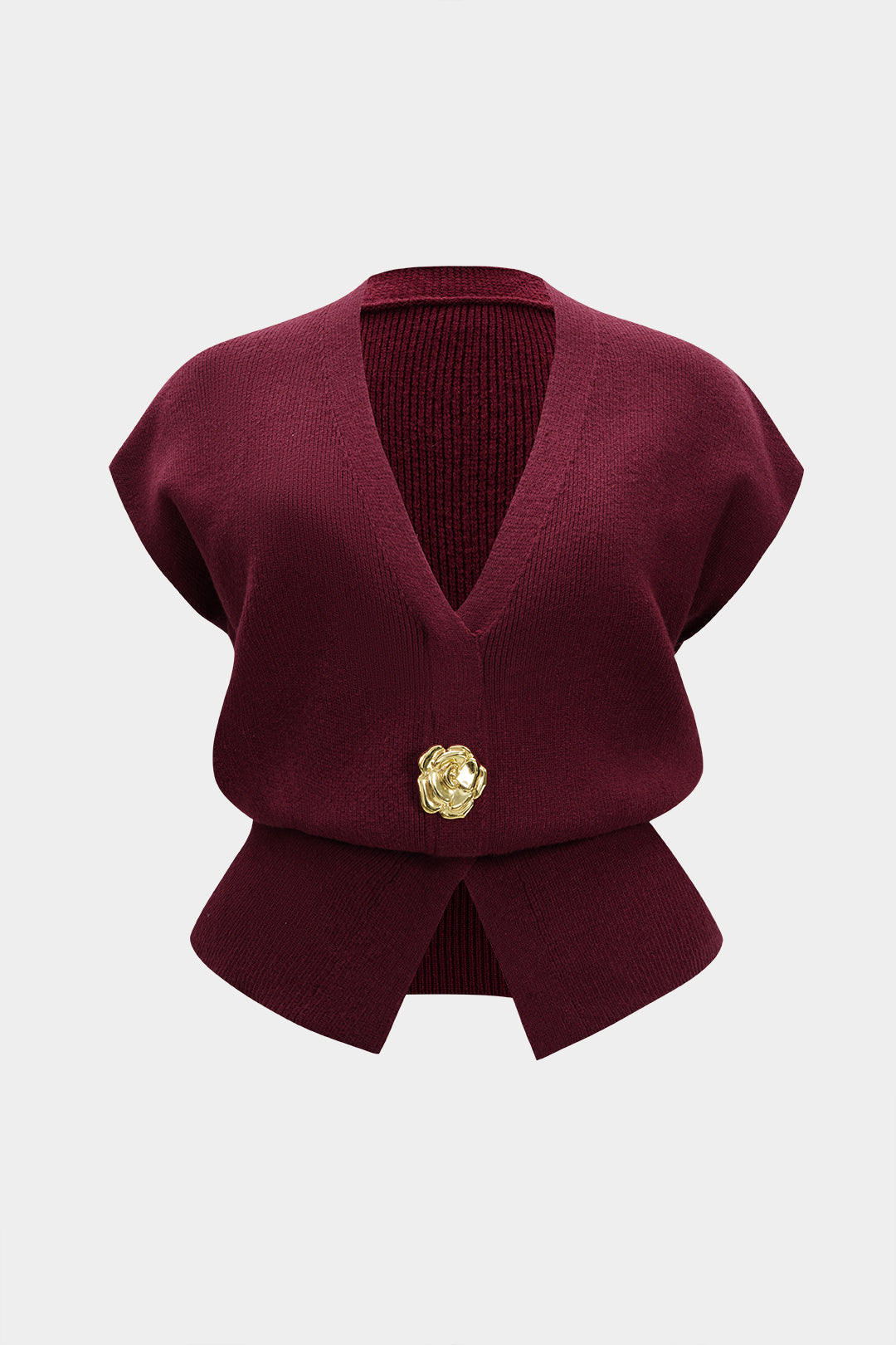 Gebreid metallic gilet met knoopjes en V-hals