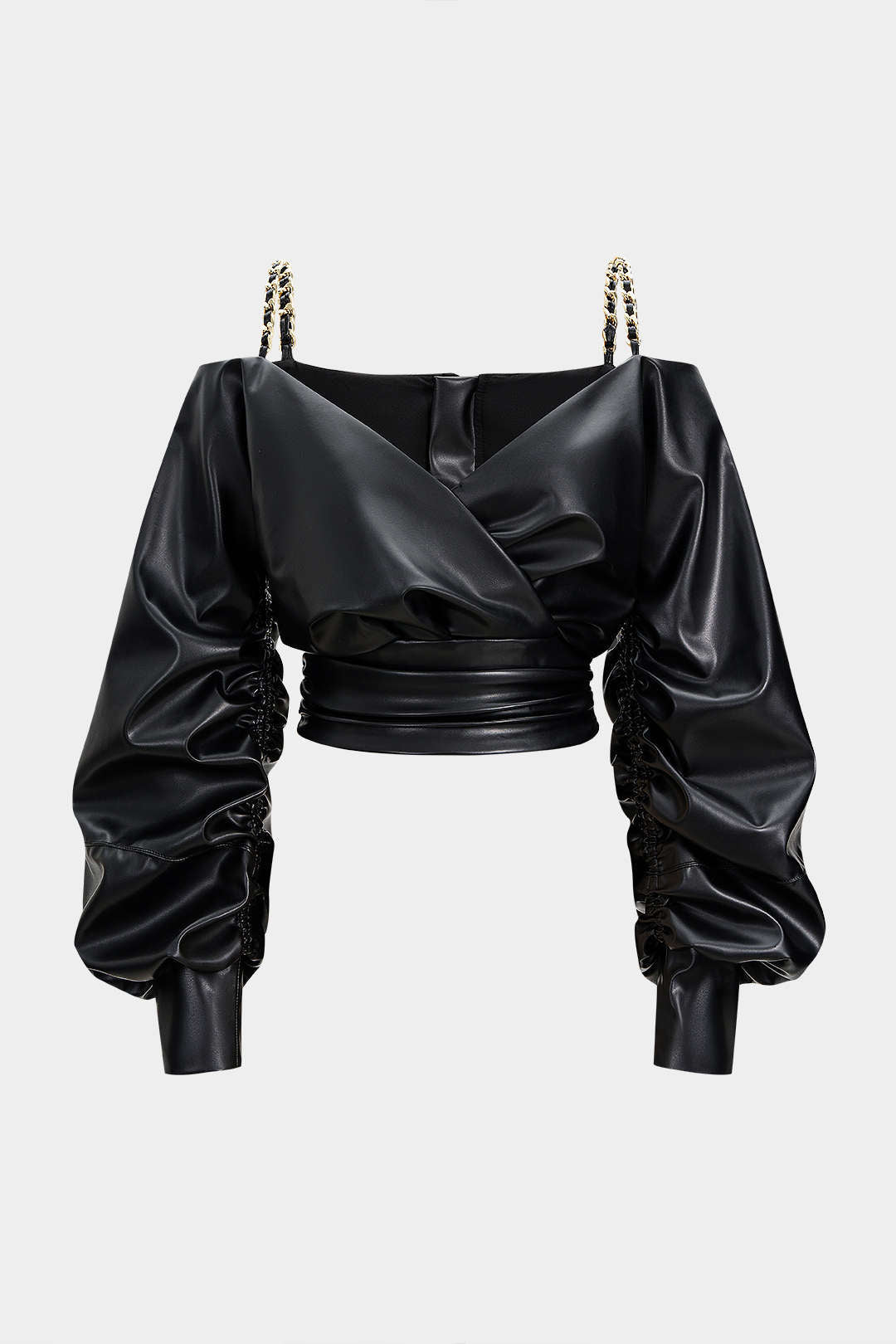 Leren-look metallic blouse met lange mouwen