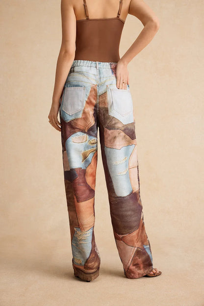 Broek met kleurblokken en wijde pijpen