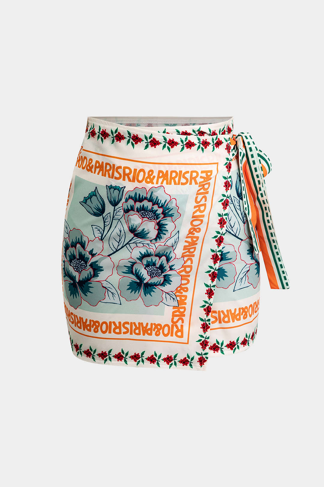 Bloemenprint minirok met knoopdetail en wikkelmodel
