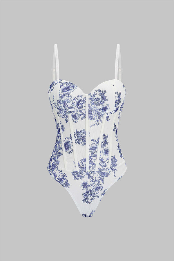 Bloemenprint mouwloze body met spaghettibandjes