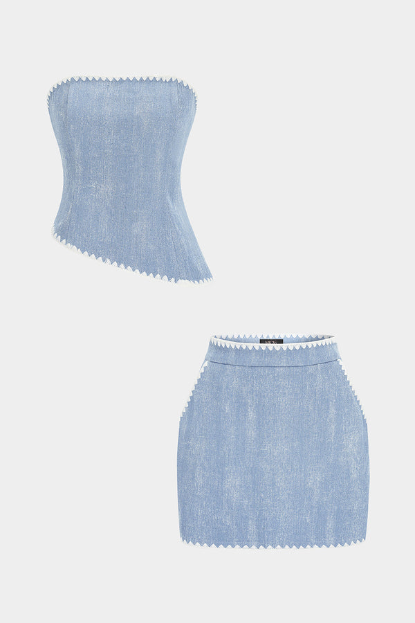 Denim set met strapless top en rok