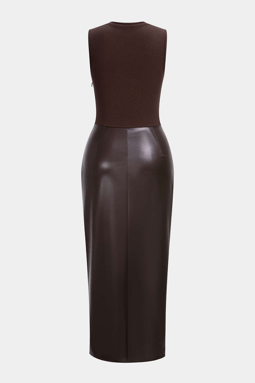 Pien - Leren-look patchwork midijurk met ruches