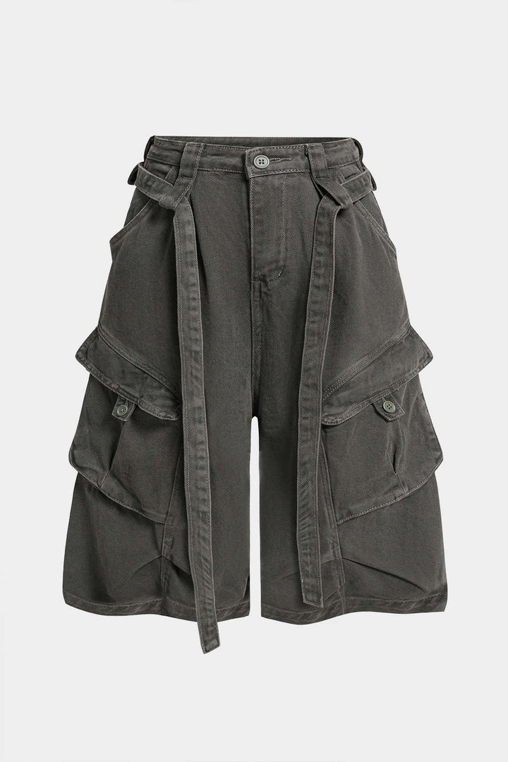 Denim shorts met riem en zakken