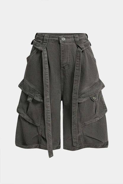 Denim shorts met riem en zakken