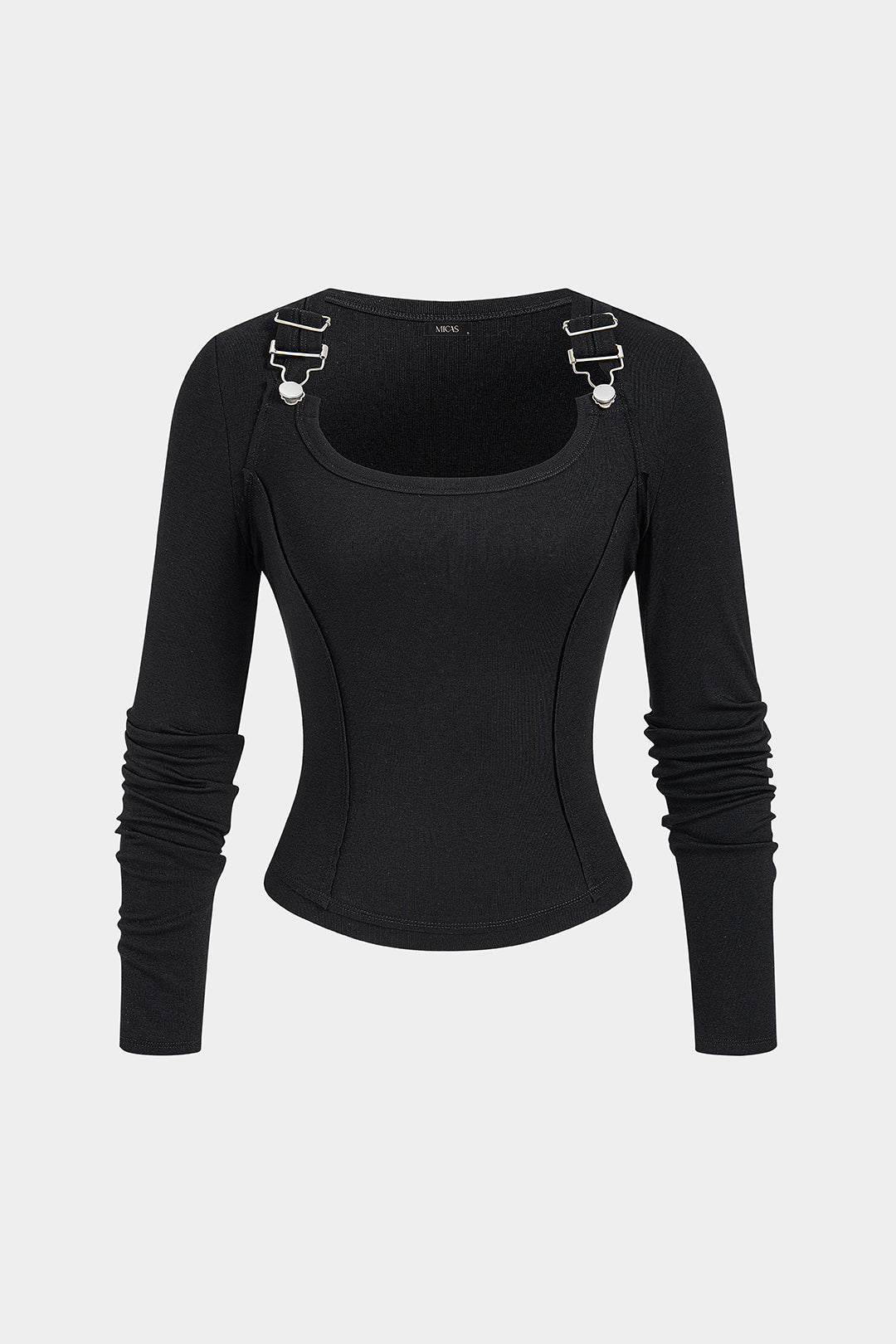 T-shirt met ronde hals, uitsnijding en lange mouwen