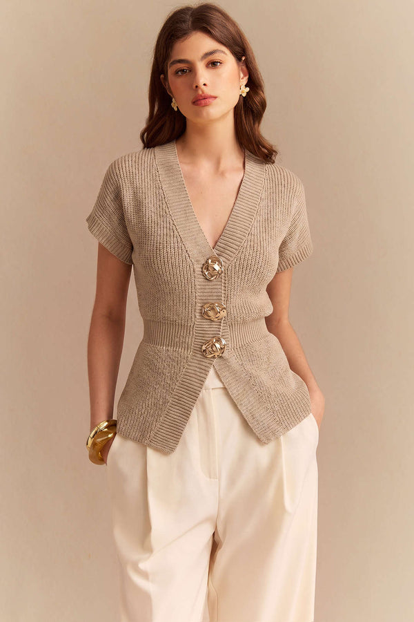 Gebreid gilet met V-hals en knoopjes