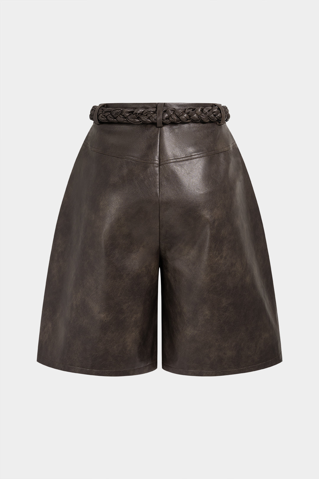 Leren-look asymmetrische short met riem en zakken