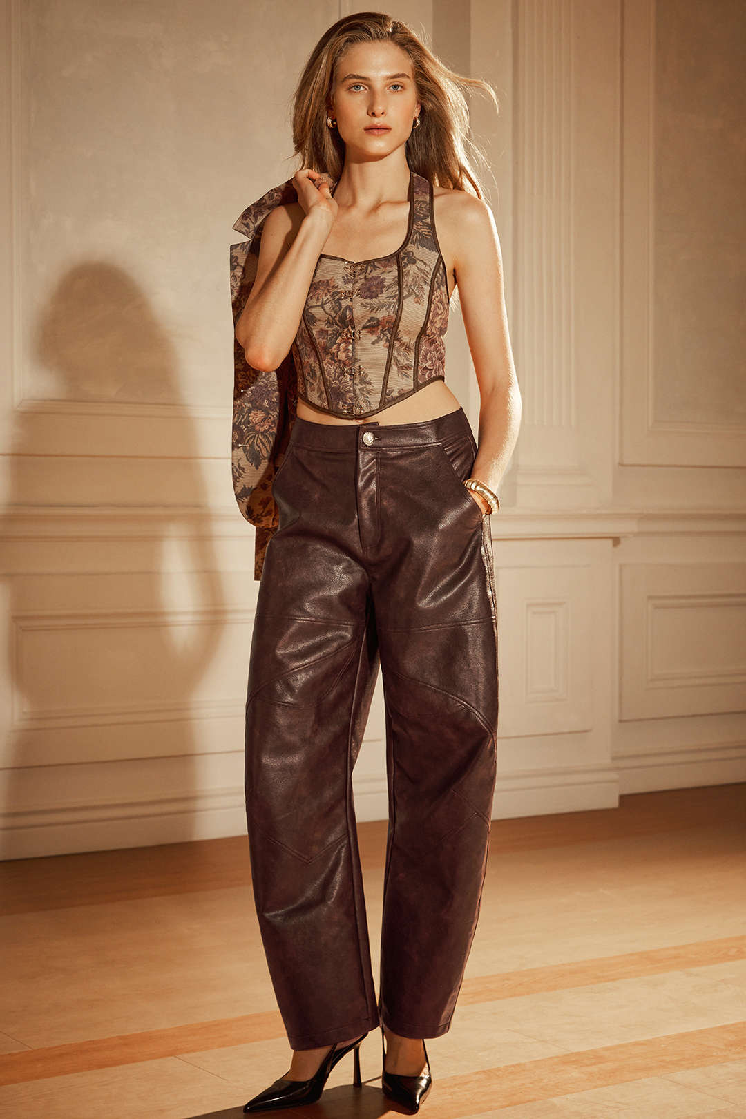 Leren-look broek met zakken