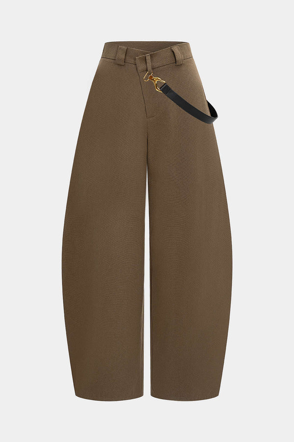 Asymmetrische metallic pantalon met ballonmodel