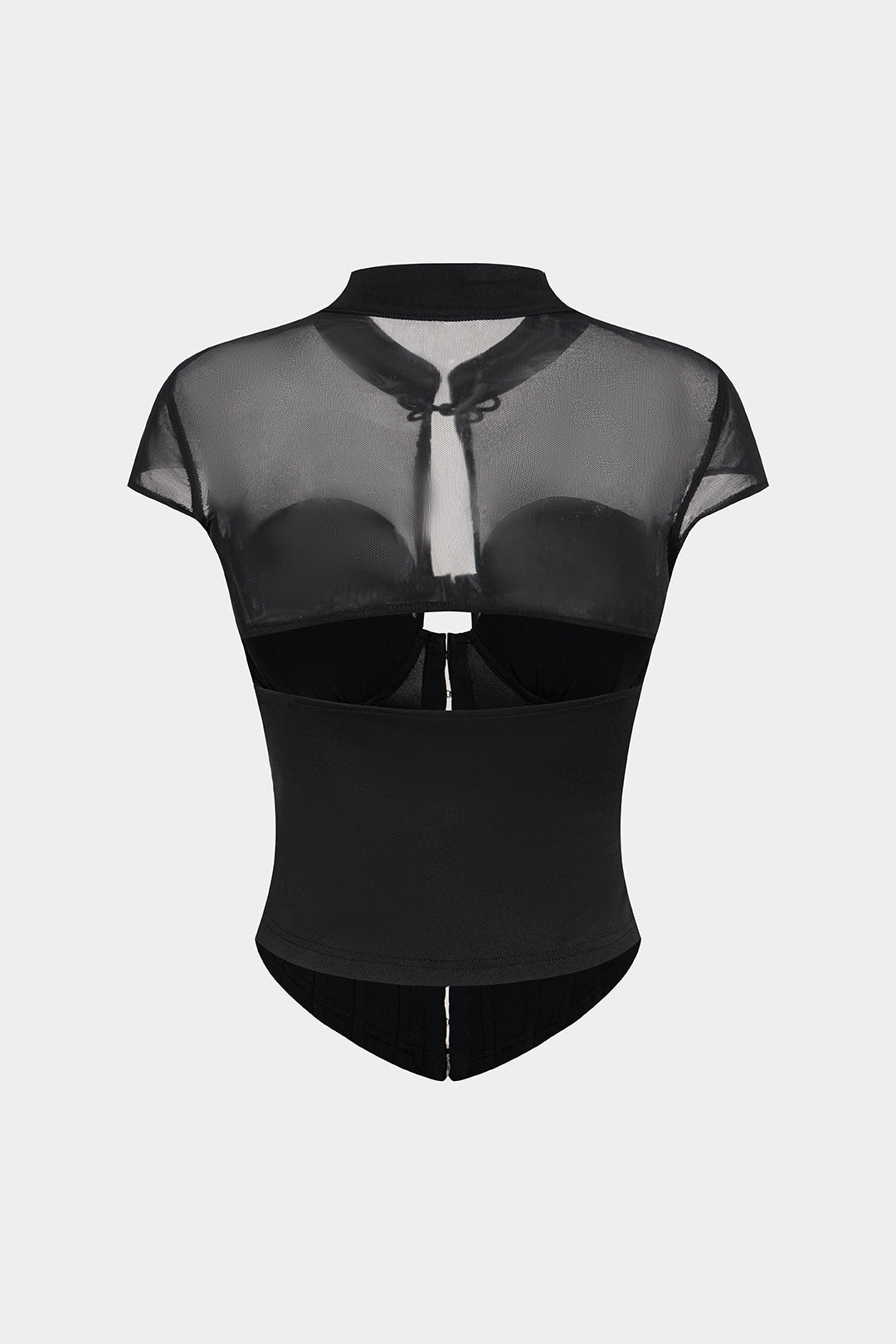 Mesh blouse met uitsnijding en korte mouwen