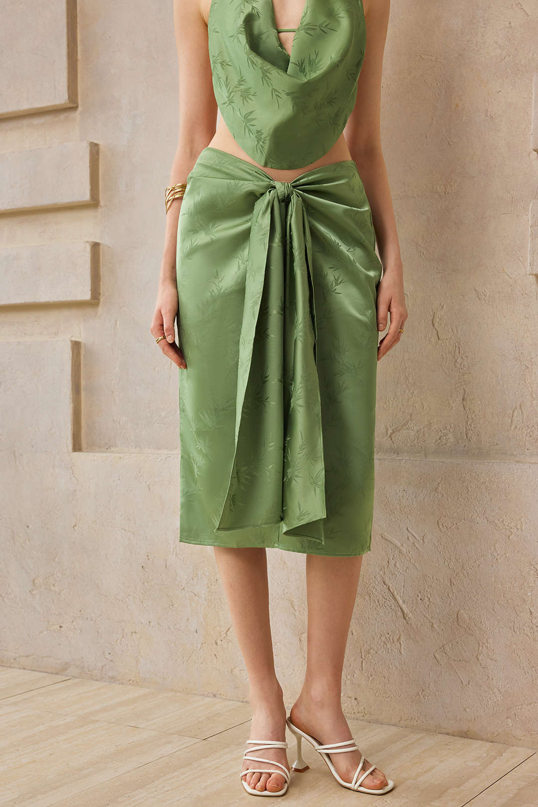Jacquard rok met ruches en split