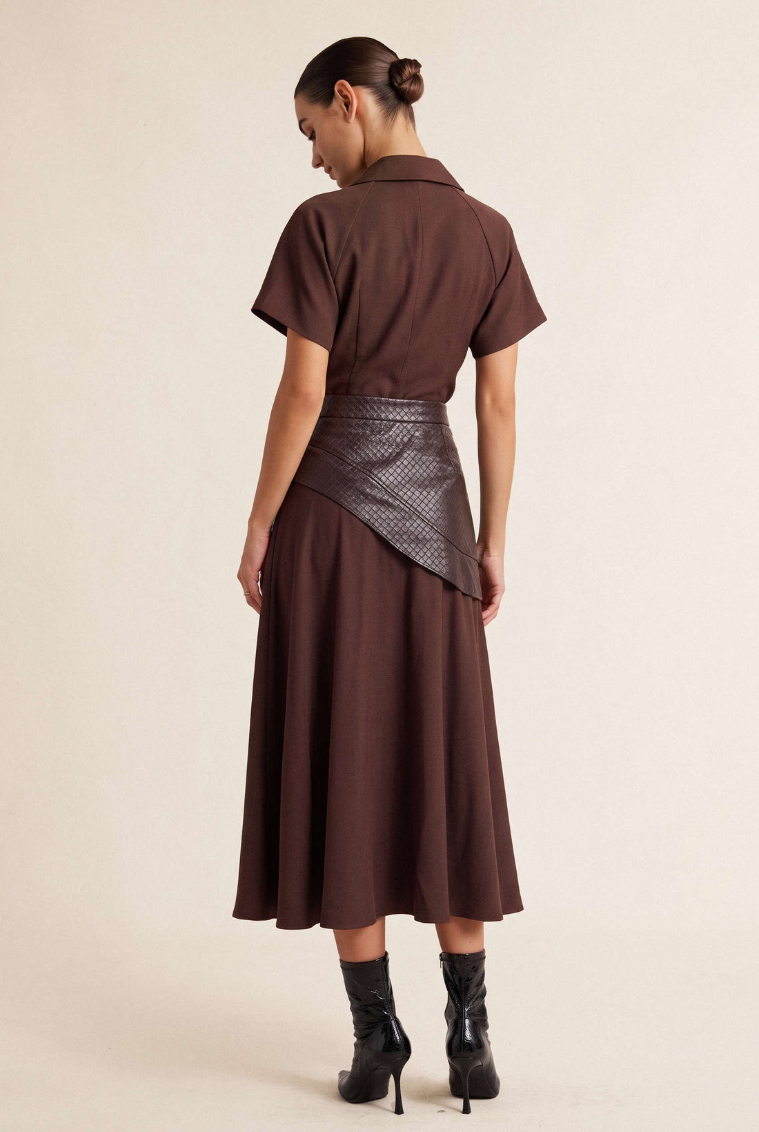 Faye - Leren-look patchwork midirok
