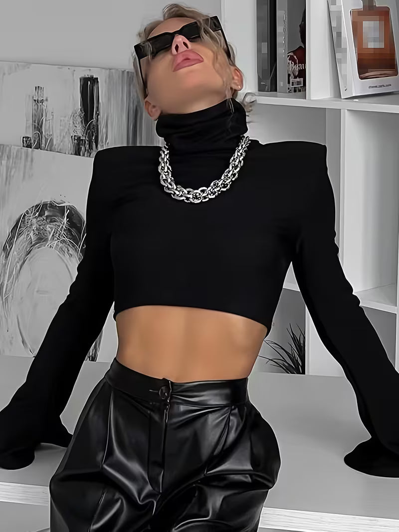 Y2K Croptop met Hoge Hals en Schoudervulling