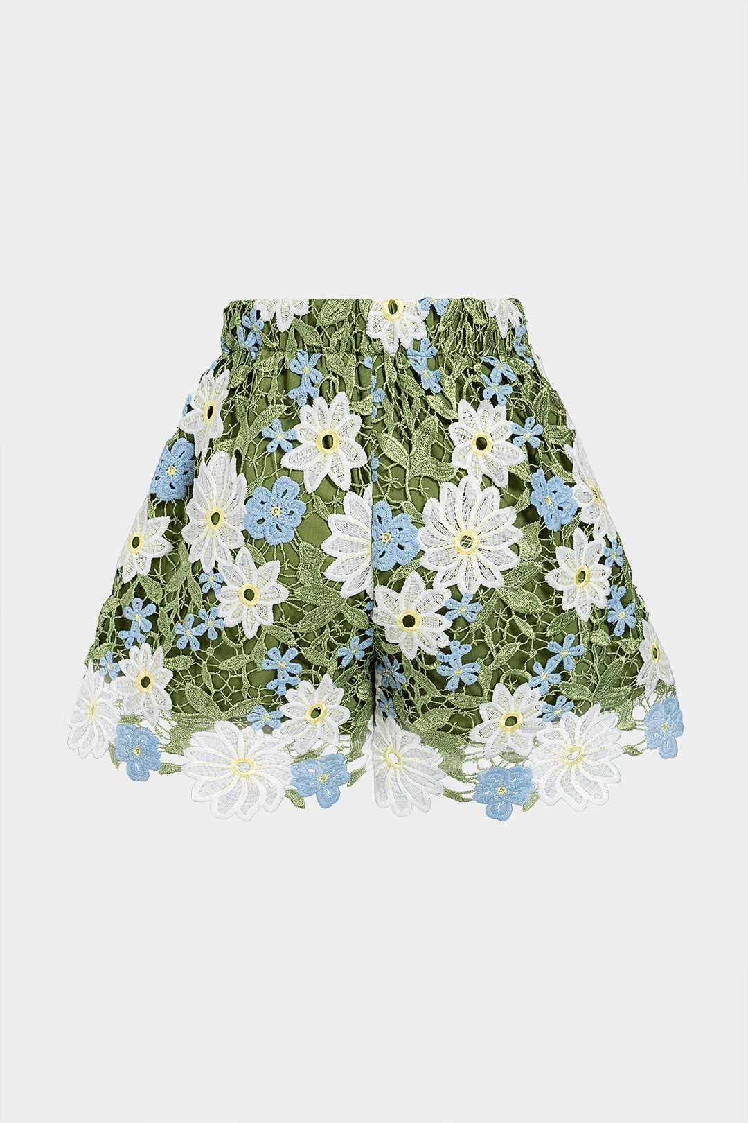 Bloemenprint short met kant en opengewerkt detail