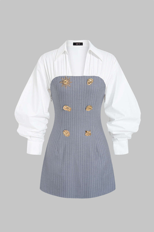 Gestreepte patchwork minijurk met lange mouwen