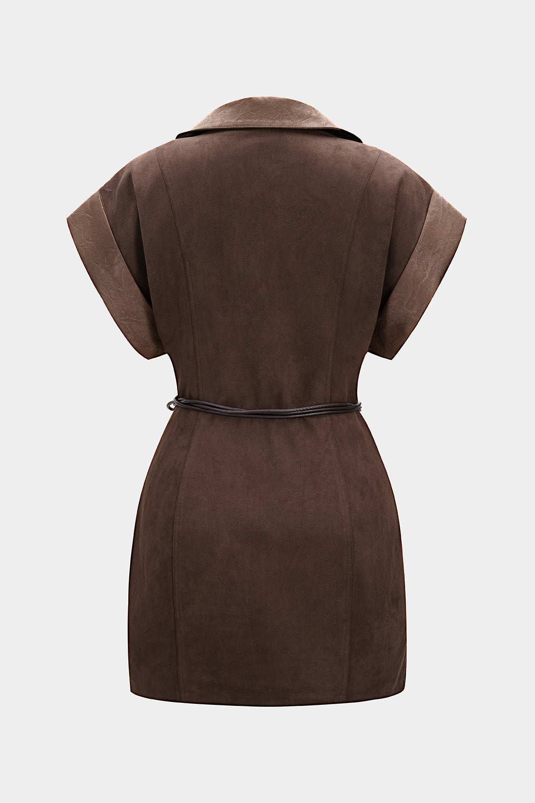Leren-look suède minijurk met V-hals en riem