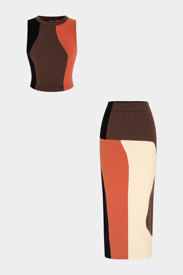 Gebreide set met tanktop en maxirok