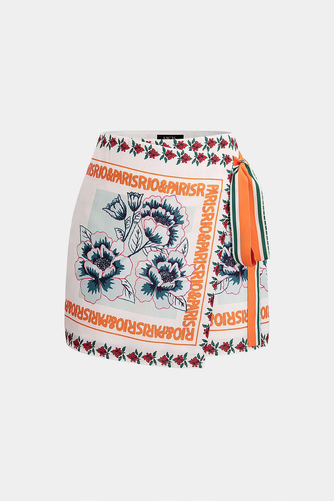 Bloemenprint minirok met knoopdetail en wikkelmodel