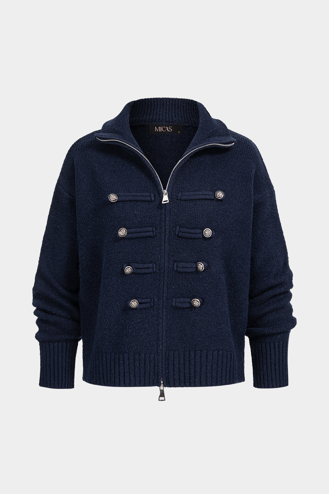 Gebreid vest met rits, knoopjes en dubbele knopenrij